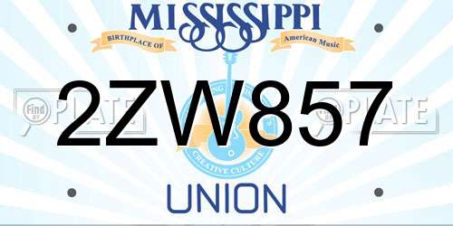 2ZW857 Mississippi License Plate