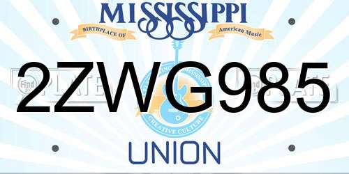 2ZWG985 Mississippi License Plate