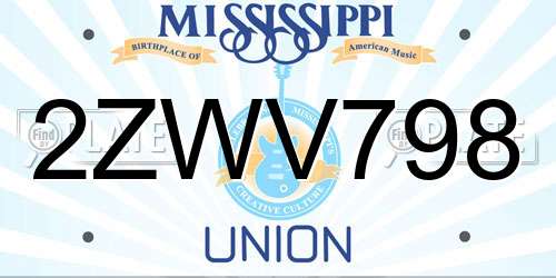 2ZWV798 Mississippi License Plate