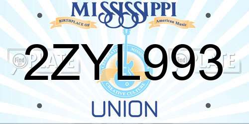 2ZYL993 Mississippi License Plate