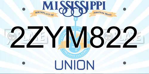 2ZYM822 Mississippi License Plate