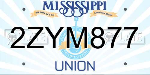 2ZYM877 Mississippi License Plate