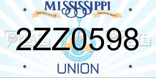 2ZZ0598 Mississippi License Plate