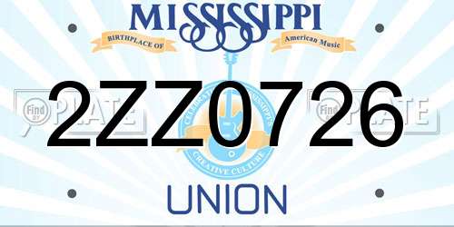 2ZZ0726 Mississippi License Plate