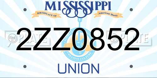 2ZZ0852 Mississippi License Plate