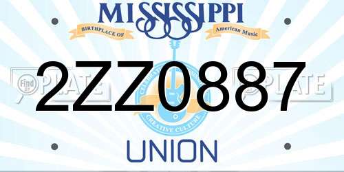 2ZZ0887 Mississippi License Plate