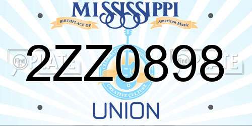 2ZZ0898 Mississippi License Plate