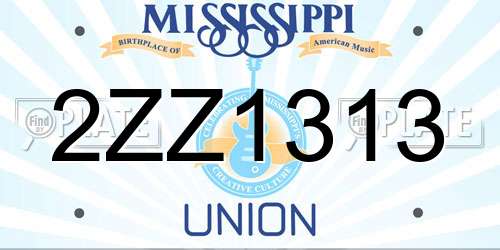 2ZZ1313 Mississippi License Plate
