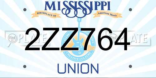 2ZZ764 Mississippi License Plate