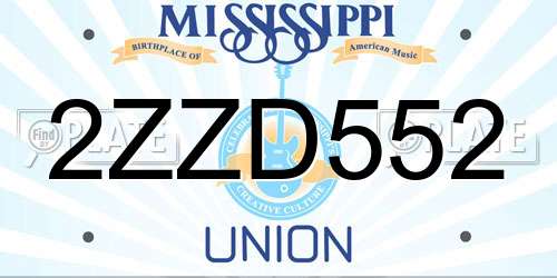 2ZZD552 Mississippi License Plate