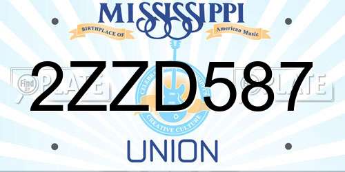 2ZZD587 Mississippi License Plate