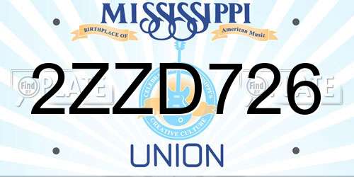 2ZZD726 Mississippi License Plate