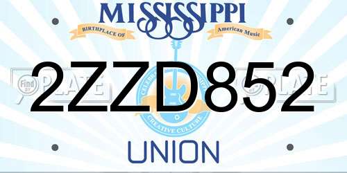 2ZZD852 Mississippi License Plate