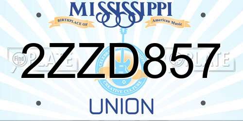 2ZZD857 Mississippi License Plate