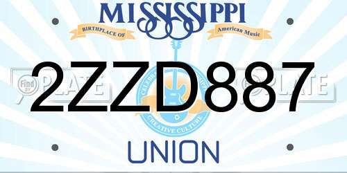 2ZZD887 Mississippi License Plate