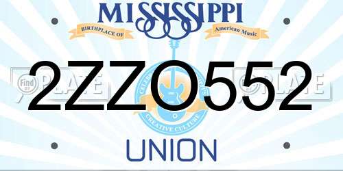 2ZZO552 Mississippi License Plate