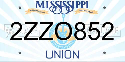 2ZZO852 Mississippi License Plate