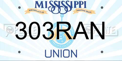 303RAN Mississippi License Plate