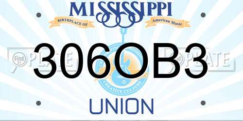 306OB3 Mississippi License Plate
