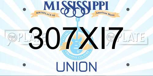 307XI7 Mississippi License Plate