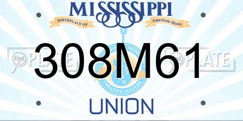 308M61 Mississippi License Plate