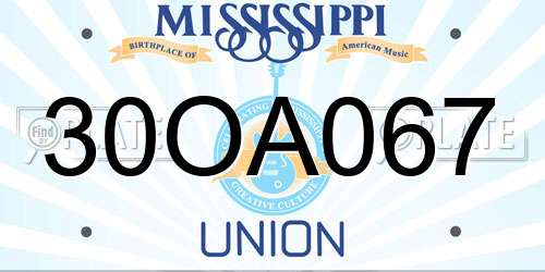 30OA067 Mississippi License Plate
