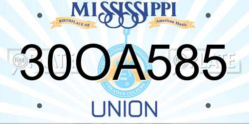 30OA585 Mississippi License Plate