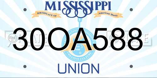 30OA588 Mississippi License Plate