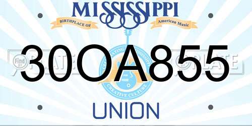 30OA855 Mississippi License Plate