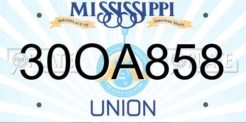 30OA858 Mississippi License Plate