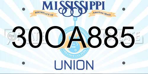 30OA885 Mississippi License Plate