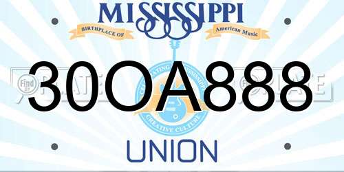 30OA888 Mississippi License Plate