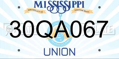30QA067 Mississippi License Plate