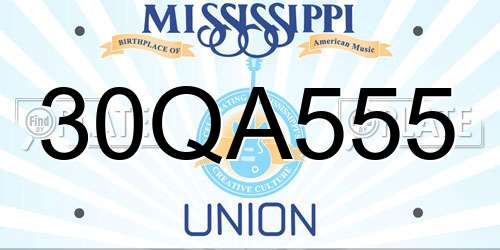 30QA555 Mississippi License Plate