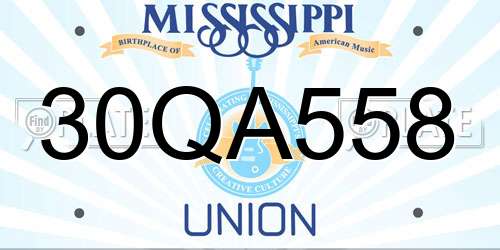 30QA558 Mississippi License Plate