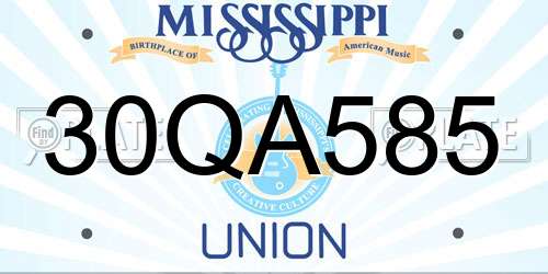 30QA585 Mississippi License Plate
