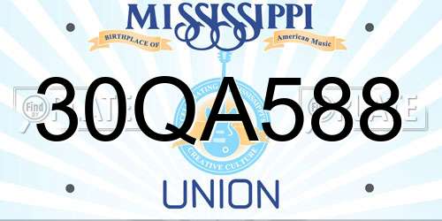 30QA588 Mississippi License Plate