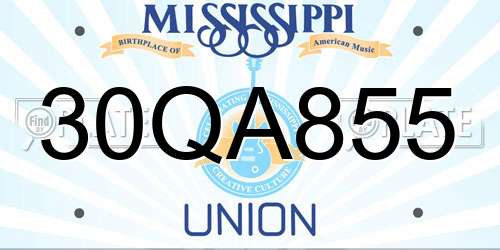30QA855 Mississippi License Plate