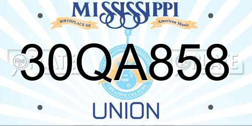 30QA858 Mississippi License Plate