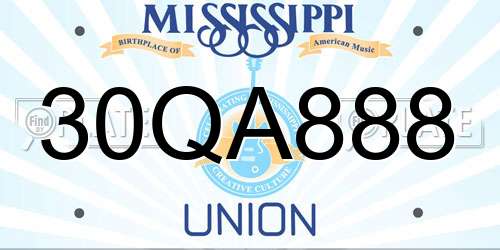 30QA888 Mississippi License Plate