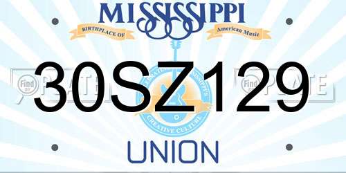30SZ129 Mississippi License Plate