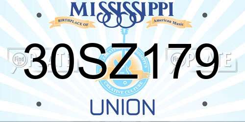 30SZ179 Mississippi License Plate