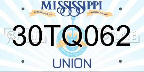 30TQ062 Mississippi License Plate