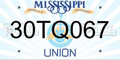 30TQ067 Mississippi License Plate
