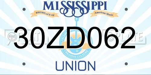 30ZD062 Mississippi License Plate