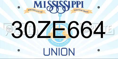 30ZE664 Mississippi License Plate