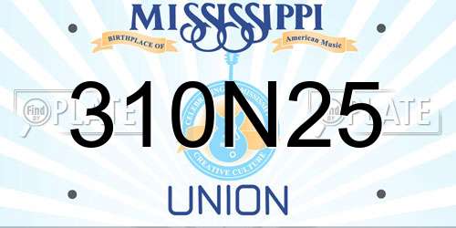 310N25 Mississippi License Plate