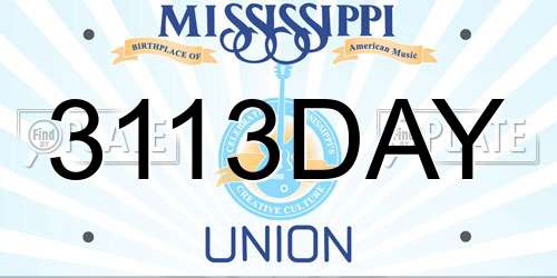 3113DAY Mississippi License Plate