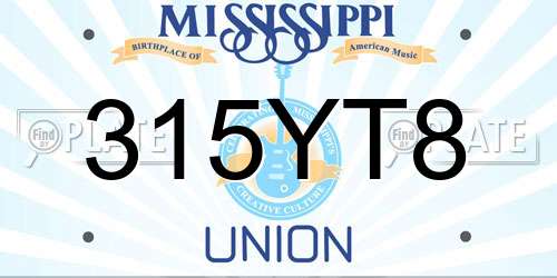 315YT8 Mississippi License Plate