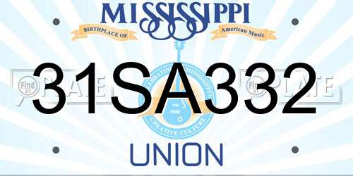 31SA332 Mississippi License Plate